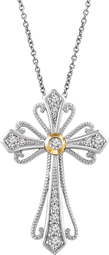 14K White/Yellow 1/6 CTW Natural Diamond Cross Pendant