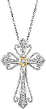 14K White/Yellow Gold 1/6 CTW Natural Diamond Cross Pendant