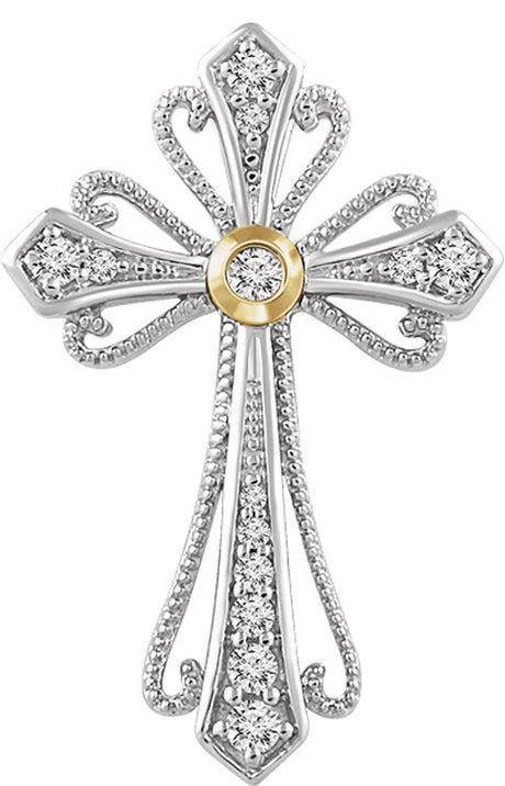 14K White/Yellow 1/6 CTW Natural Diamond Cross Pendant