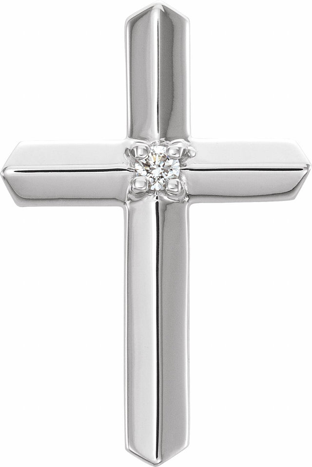 14K White Gold .03 CT Natural Diamond Cross Pendant 