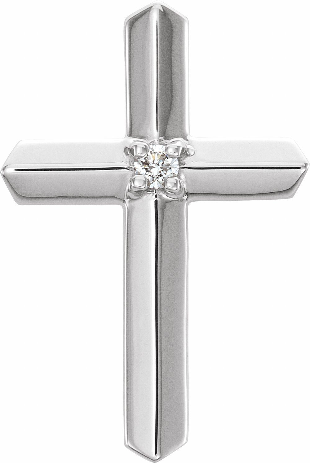 14K White .03 CT Natural Diamond Cross Pendant 
