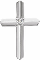 14K White .03 CT Natural Diamond Cross Pendant 