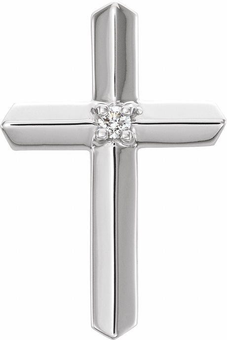 14K White .03 CT Natural Diamond Cross Pendant 