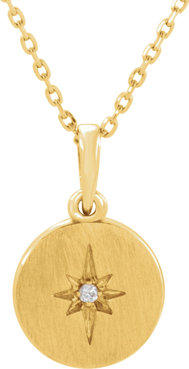 14K Yellow Gold .01 CT Natural Diamond Star 16-18" Necklace
