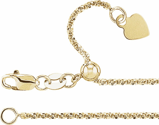 14K Yellow Gold 1.4 mm Adjustable Diamond-Cut Twisted Snake 16-22" Chain