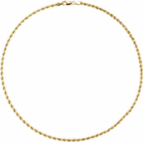 14K Yellow 3 mm Rope 24" Chain