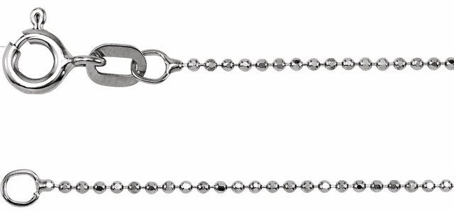 14K White Gold 1 mm Diamond-Cut Bead 7" Chain 