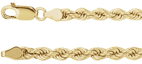 14K Yellow Gold 4 mm Rope 7" Chain 