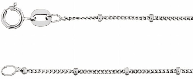 14K White Gold 1 mm Beaded Curb 18" Chain