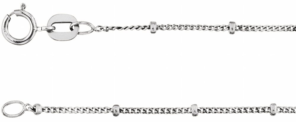 14K White Gold 1 mm Beaded Curb 24" Chain