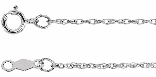 14K White Gold 1 mm Rope 20" Chain