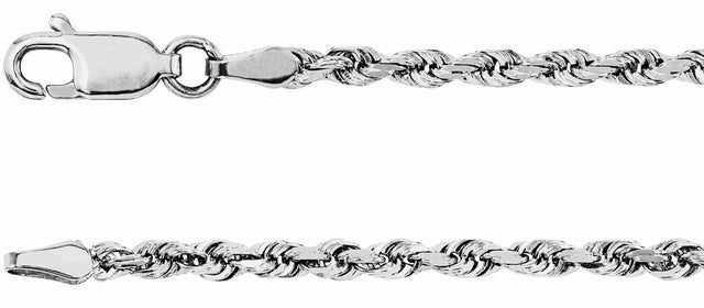 14K White 2.5 mm Diamond-Cut Rope 24" Chain
