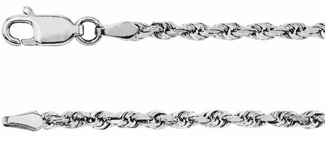 14K White Gold 2.5 mm Diamond-Cut Rope 20" Chain
