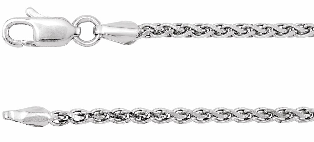 14K White Gold 2 mm Diamond-Cut Wheat 16" Chain