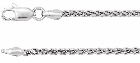 14K White Gold 2 mm Diamond-Cut Wheat 16" Chain