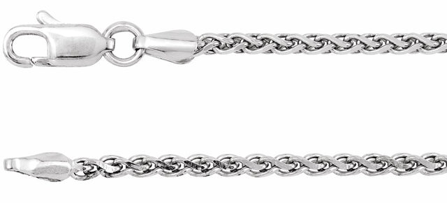 14K White Gold 2 mm Diamond-Cut Wheat 16" Chain
