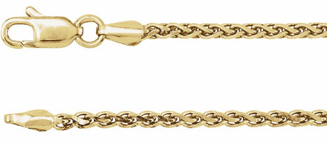 14K Yellow Gold 2 mm Diamond-Cut Wheat 7" Chain 