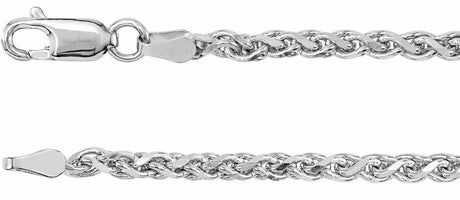 14K White Gold 2.75 mm Diamond-Cut Wheat 16" Chain
