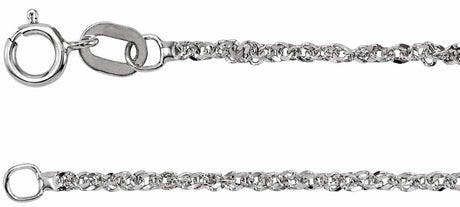 14K White Gold 1.2 mm Diamond-Cut Singapore 7" Chain