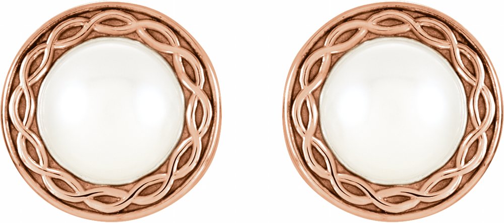 14K Rose Gold Cultured White Freshwater Pearl Earrings