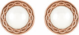 14K Rose Gold Cultured White Freshwater Pearl Earrings