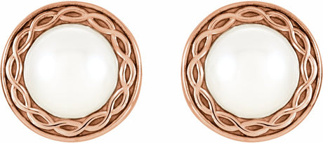 14K Rose Gold Cultured White Freshwater Pearl Earrings