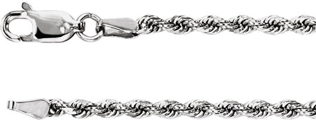 14K White Gold 2.4 mm Diamond-Cut Rope 24" Chain
