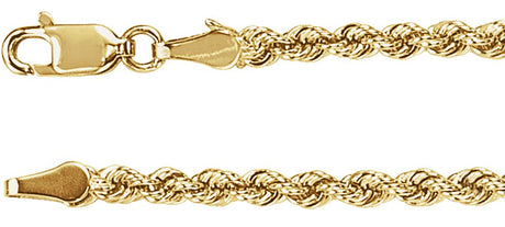 14K Yellow 3 mm Rope 7" Chain 