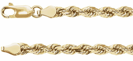 14K Yellow 3.9 mm Diamond-Cut Rope 7" Chain 