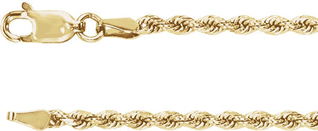 14K Yellow 2.4 mm Diamond-Cut Rope  7" Chain