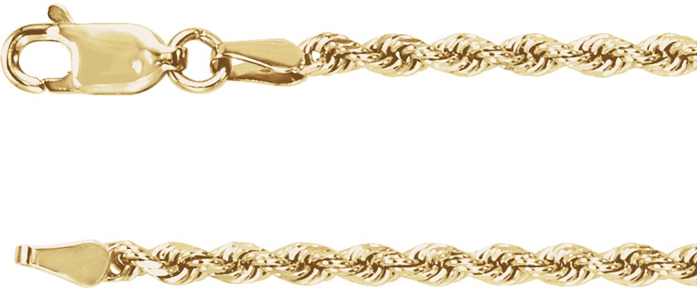 14K Yellow Gold 2.4 mm Diamond-Cut Rope  7" Chain