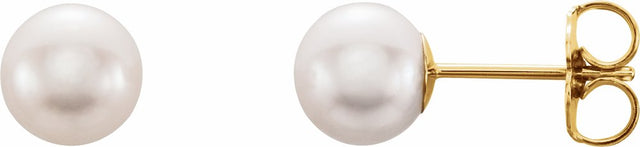 14K Yellow Gold Cultured White Freshwater Pearl Earrings