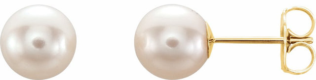 14K Yellow Gold Cultured White Freshwater Pearl Earrings