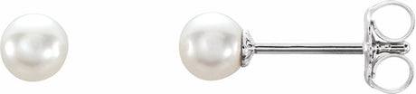 Sterling Silver 4-4.5 mm Cultured White Freshwater Pearl Earrings