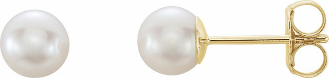 14K Yellow Gold 5 mm Cultured White Akoya Pearl Earrings