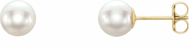 14K Yellow Gold 6 mm Cultured White Akoya Pearl Earrings
