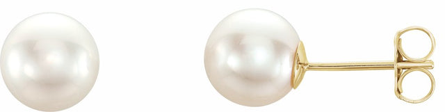 14K Yellow Gold 7 mm Cultured White Akoya Pearl Earrings