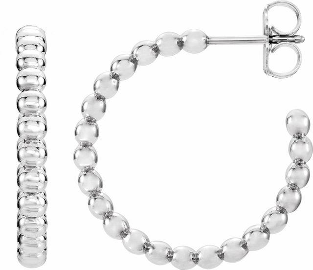 14K White Beaded 21 mm Hoop Earrings