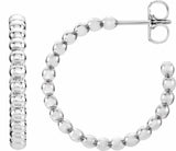 14K White Beaded 21 mm Hoop Earrings