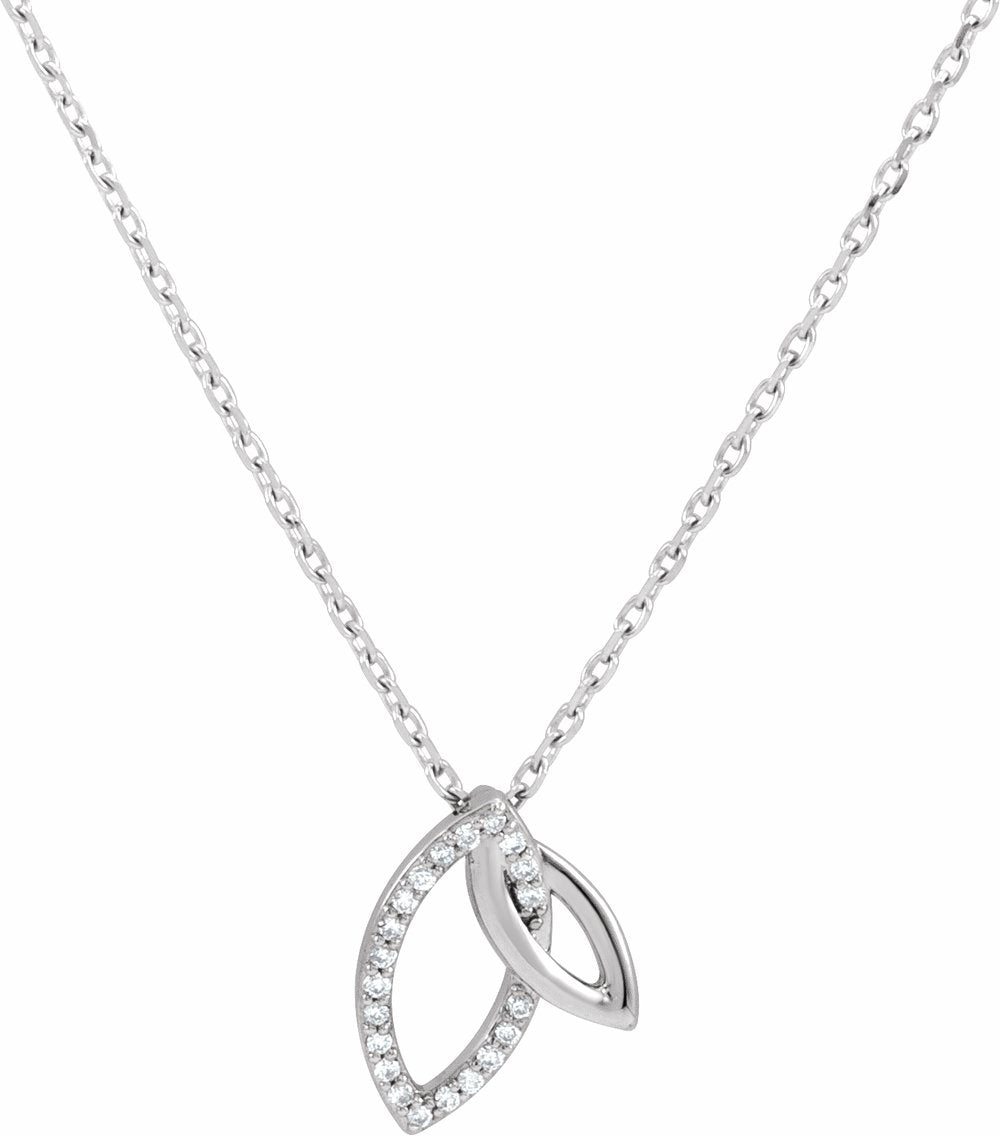 14K White .05 CTW Natural Diamond Double Leaf 18" Necklace