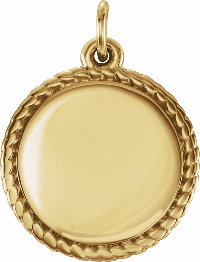 14K Yellow Engravable Round Rope Pendant