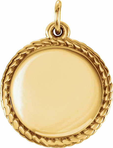 14K Yellow Engravable Round Rope Pendant