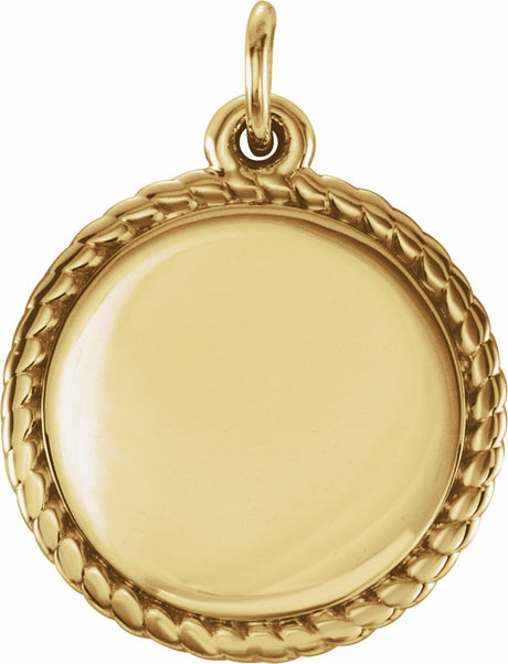 14K Yellow Gold Engravable Round Rope Pendant
