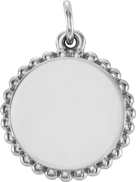 14K White Engravable Beaded Pendant