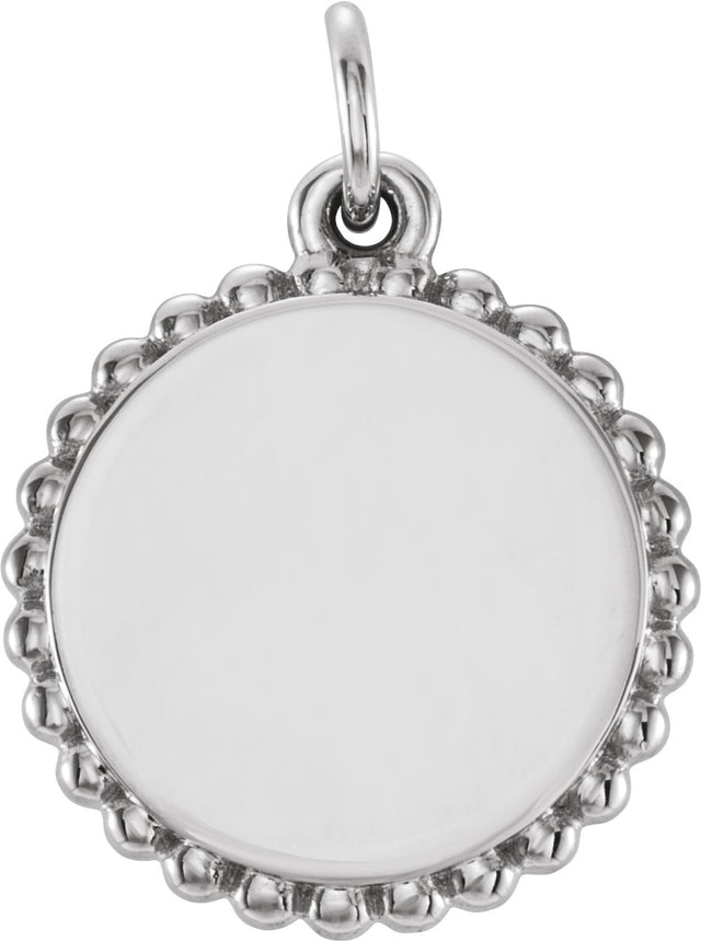 14K White Engravable Beaded Pendant