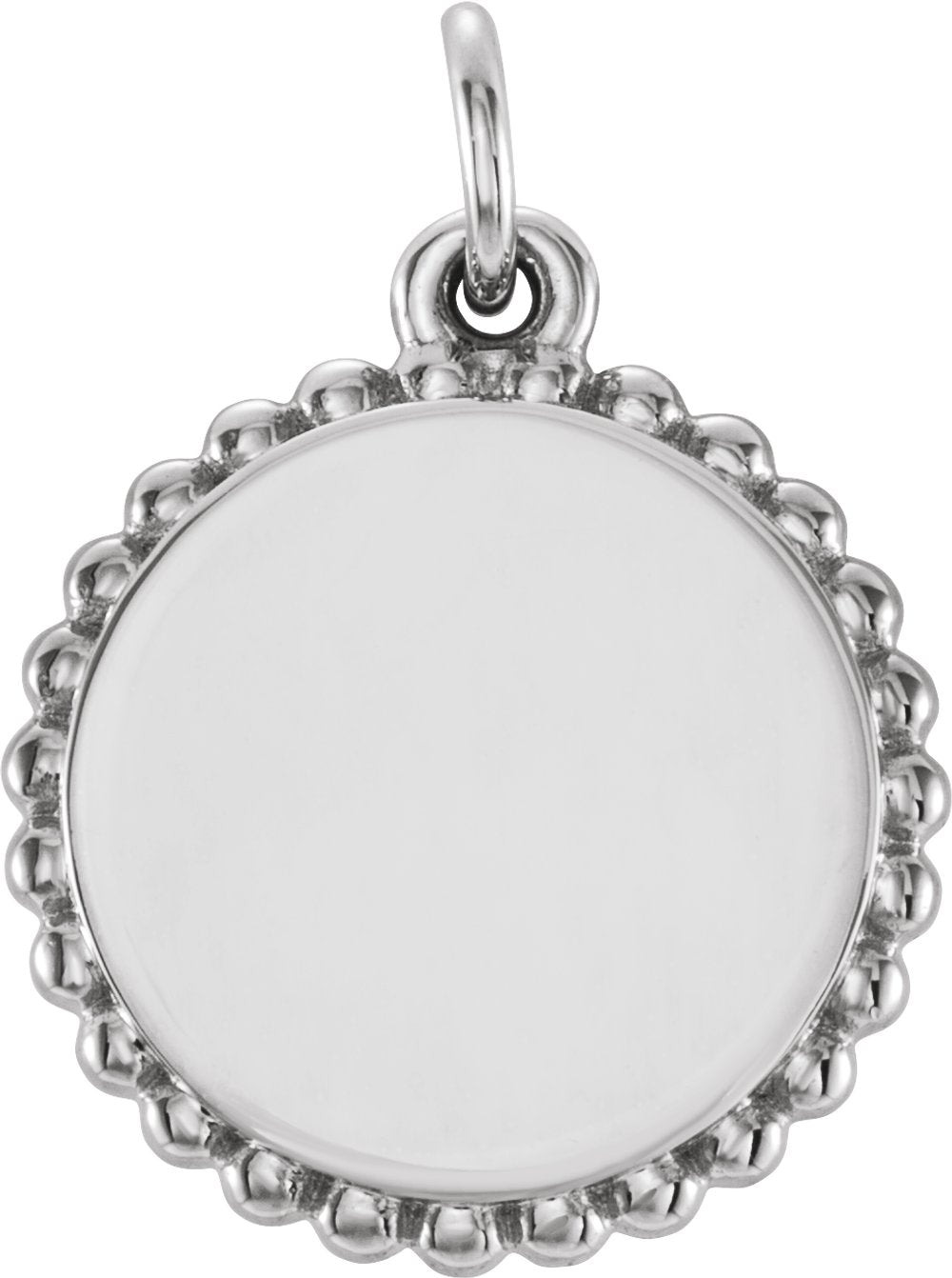 14K White Gold Engravable Beaded Charm/Pendant