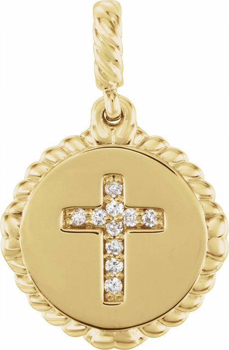 14K Yellow .04 CTW Natural Diamond Cross Rope Pendant