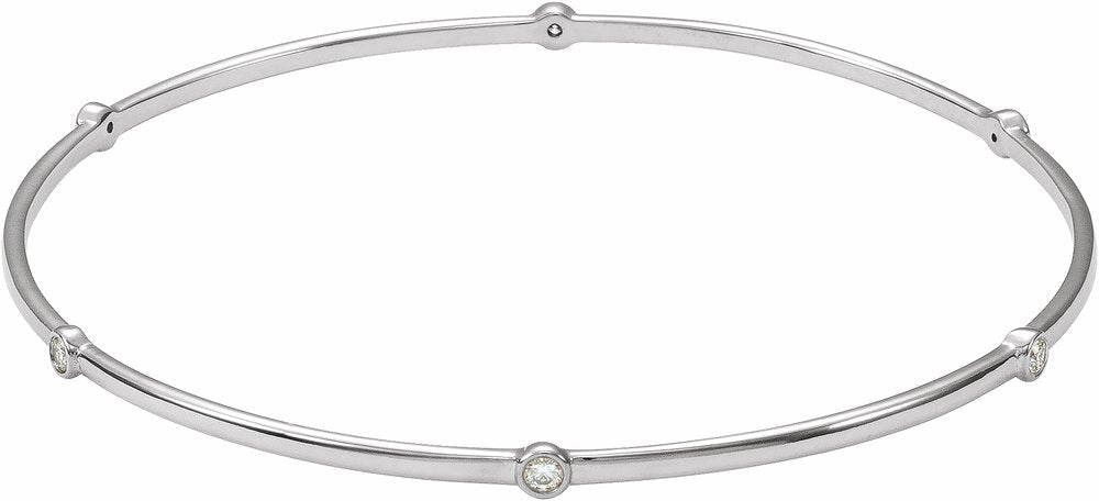 14K White Gold 1/4 CTW Natural Diamond Bezel-Set Bangle 8" Bracelet
