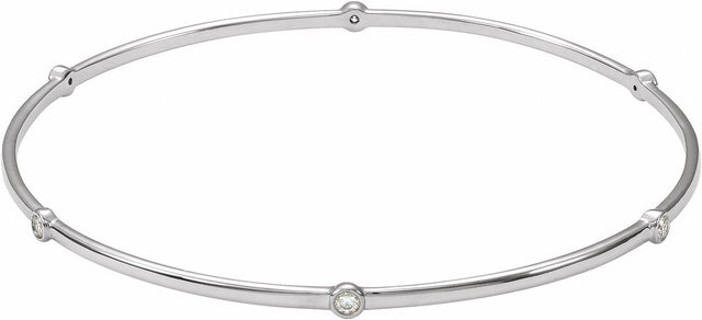 14K White Gold 1/4 CTW Natural Diamond Bezel-Set Bangle 8" Bracelet