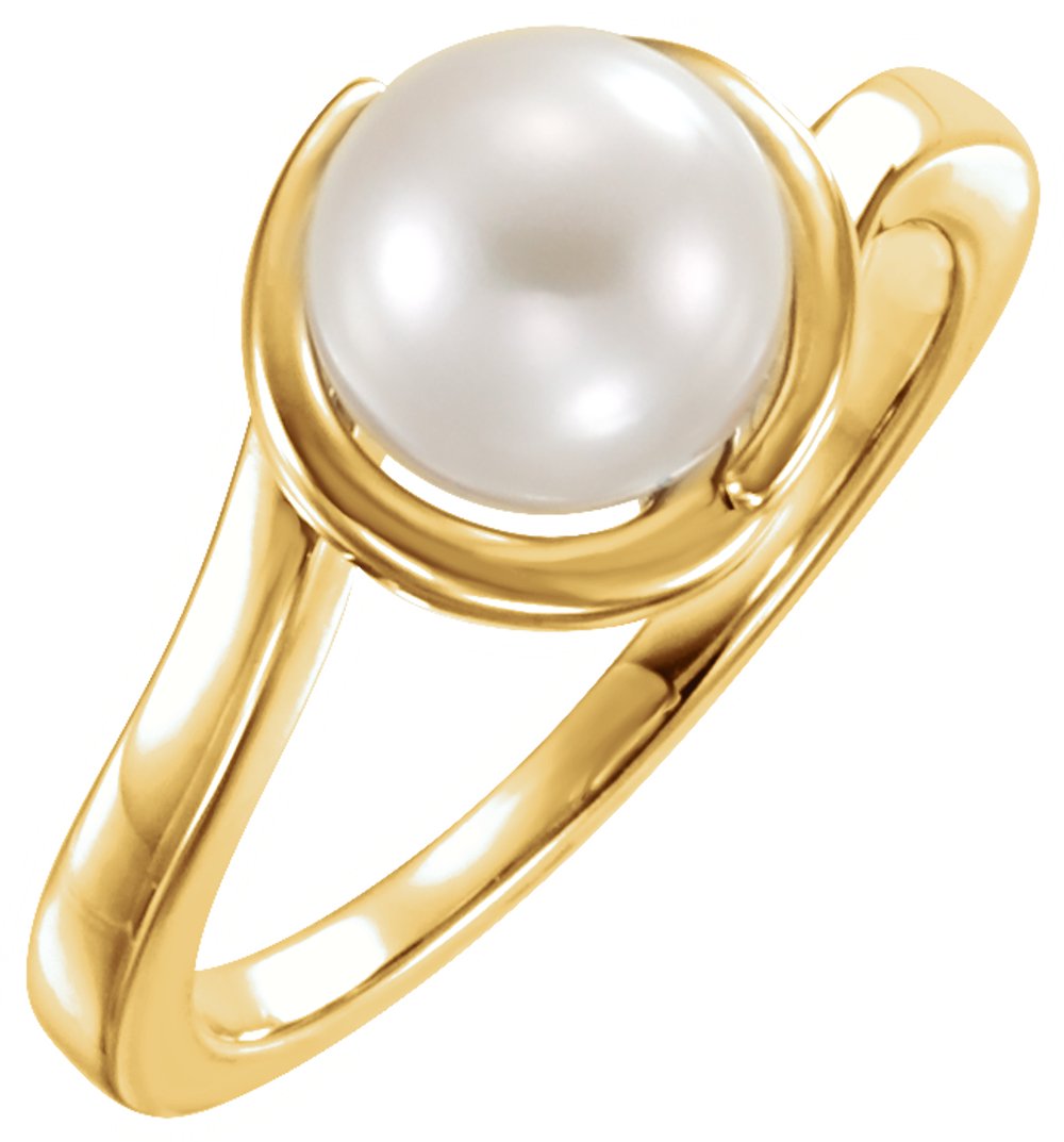 14K Yellow Cultured White Freshwater Pearl Ring